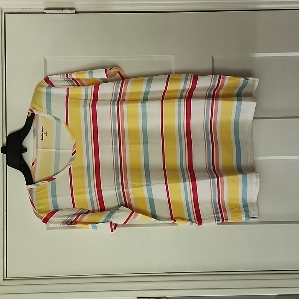 Lands End. White/blue/yellow/pink stripe short sleeve Top. XL